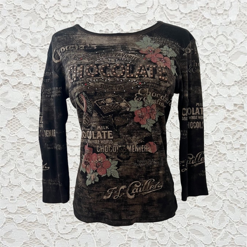 vintage‎ fairy grunge graphic rhinestoned 3/4 sleeve top